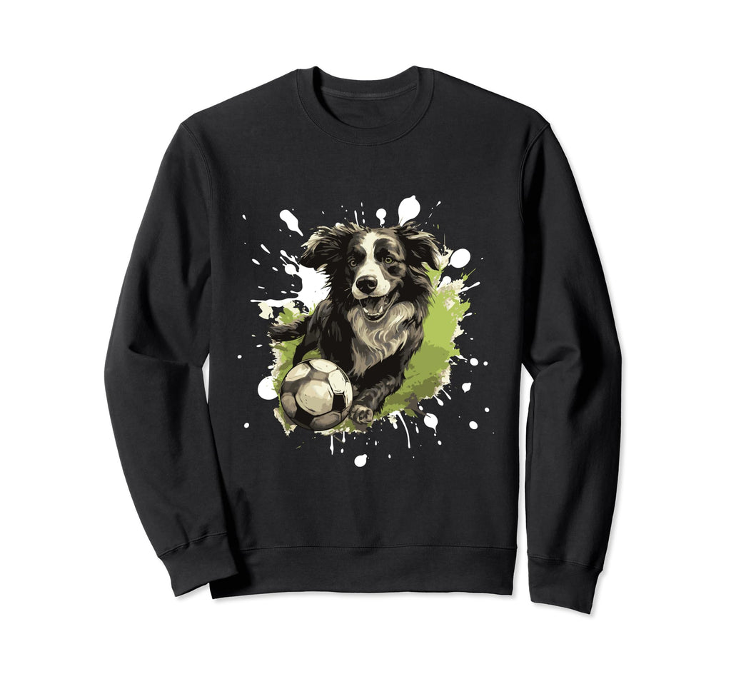 Border Collie Dog Playing Soccer Sweatshirt - Unique Graphic Men Women - T-Shirt, Sweatshirt, Hoodie