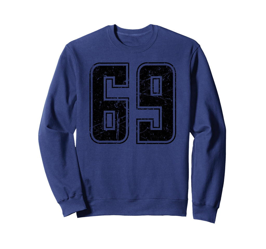Number 69 Distressed Grunge Jersey Team Sweatshirt - Trendy Graphic Unisex - T-Shirt, Sweatshirt, Hoodie