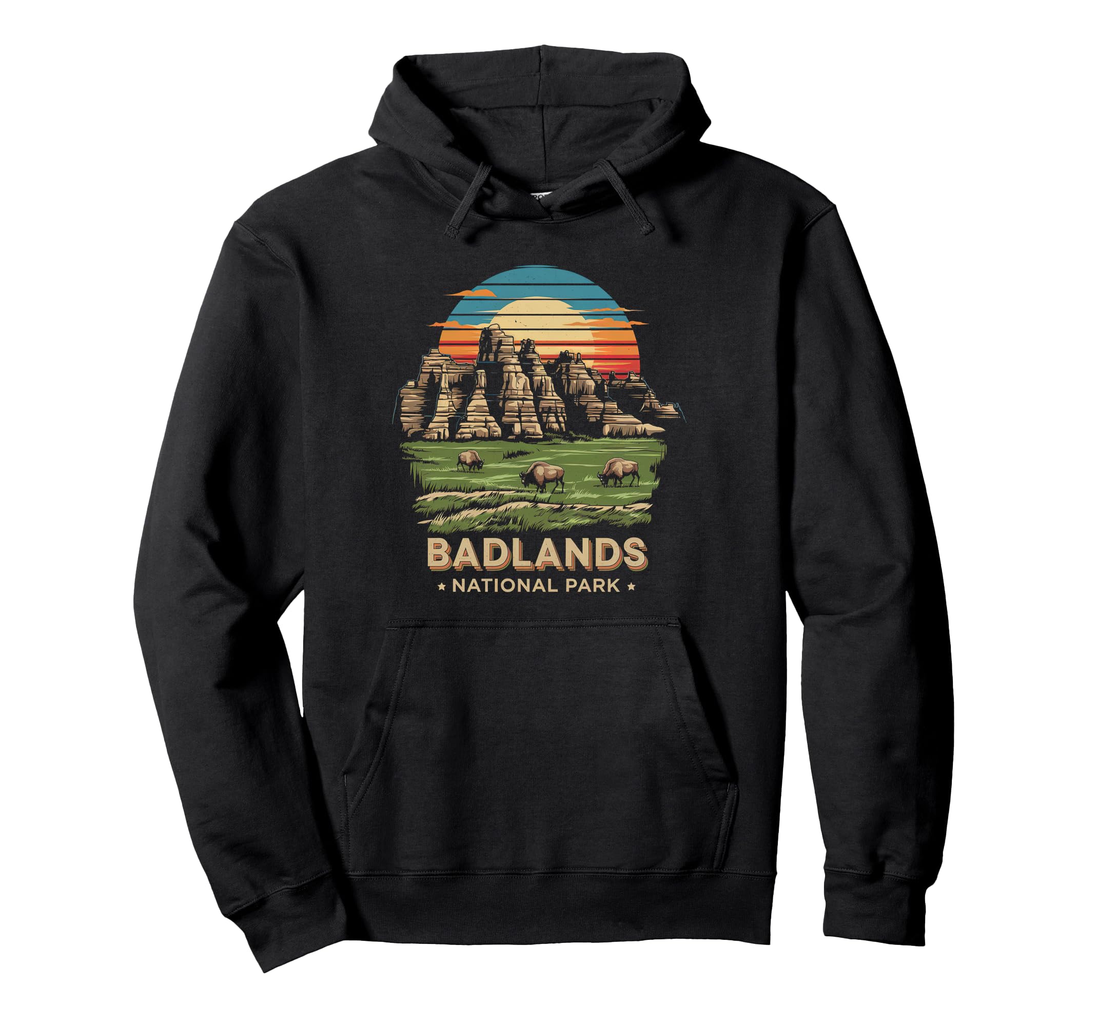 Badlands National Park Bison Sunset Hoodie - Streetwear Style for Adults - T-Shirt, Sweatshirt, Hoodie