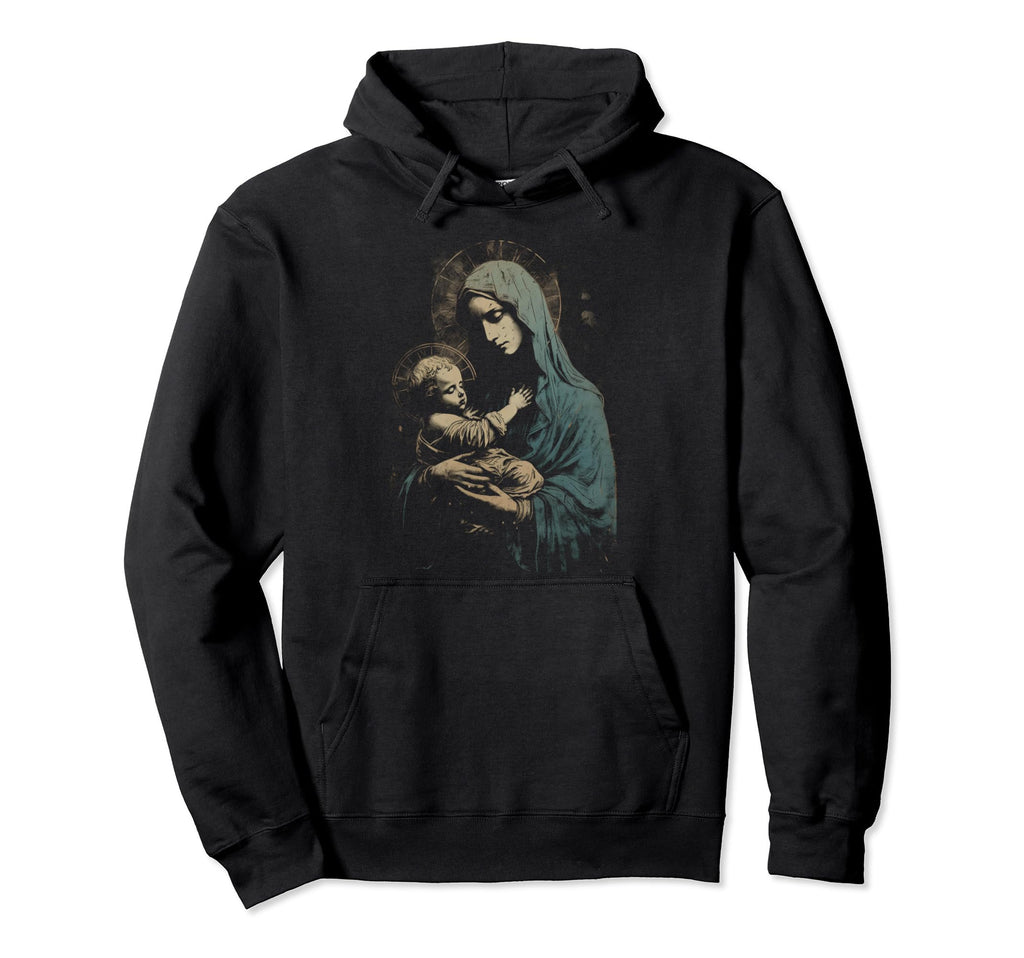 Mary Jesus Distressed 90S Goth Hoodie - Aesthetic Graphic for Adults - T-Shirt, Sweatshirt, Hoodie