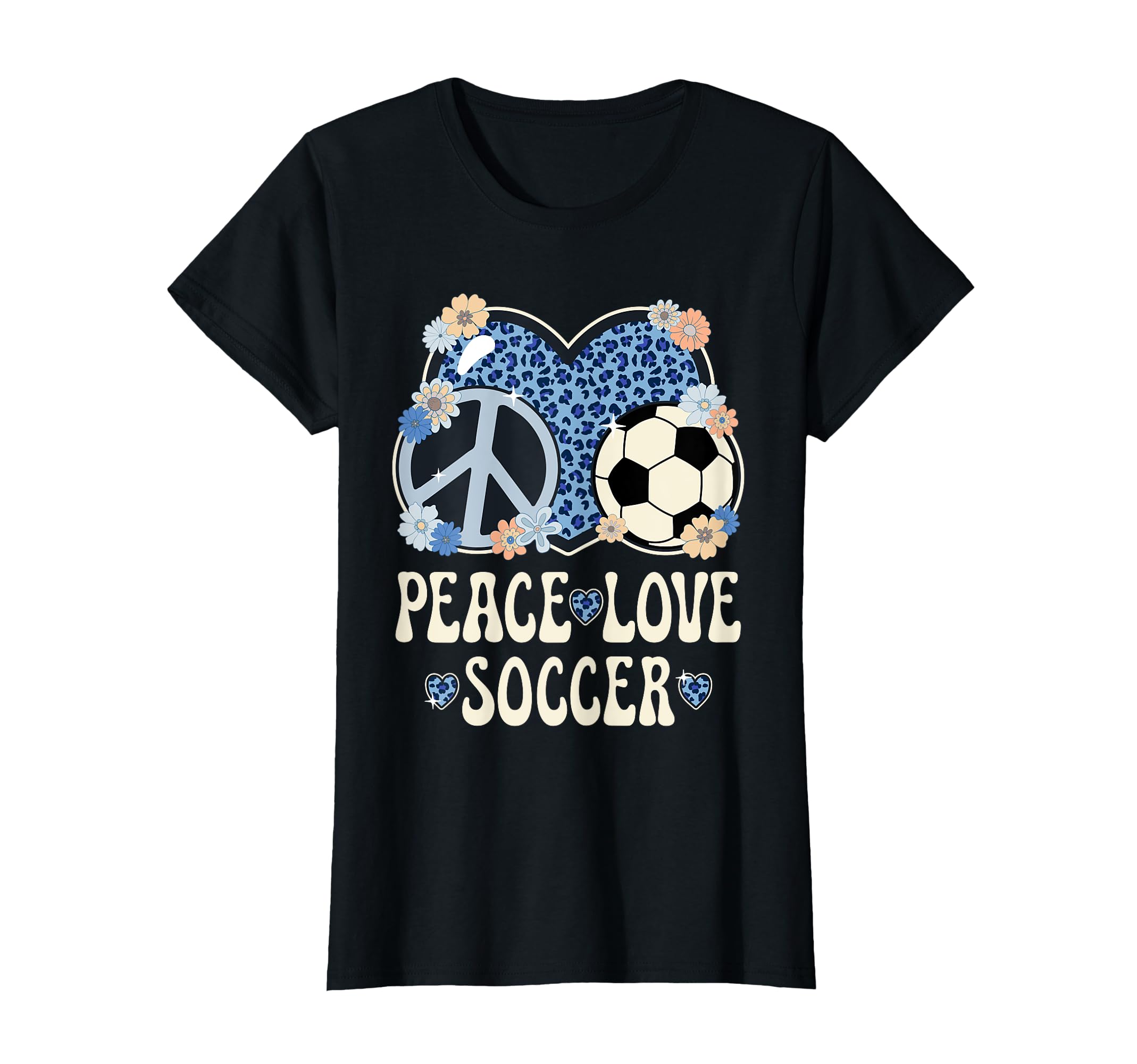 Peace Love Soccer Lover Leopard T-Shirt - Casual Everyday Wear Men Women - T-Shirt, Sweatshirt, Hoodie