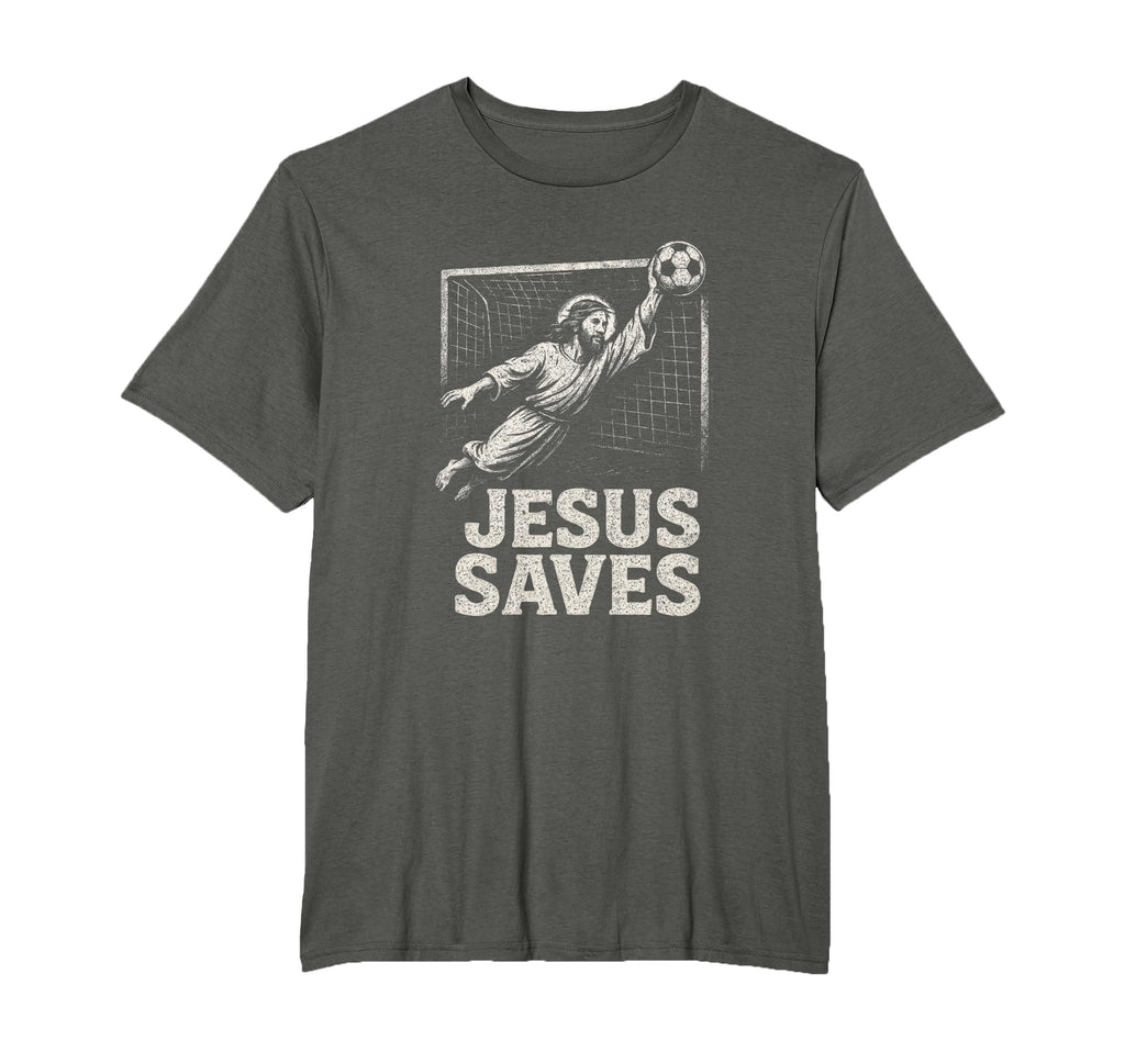 Jesus Saves Soccer Goalie Christian T-Shirt - Minimalist Print for Adults - T-Shirt, Sweatshirt, Hoodie