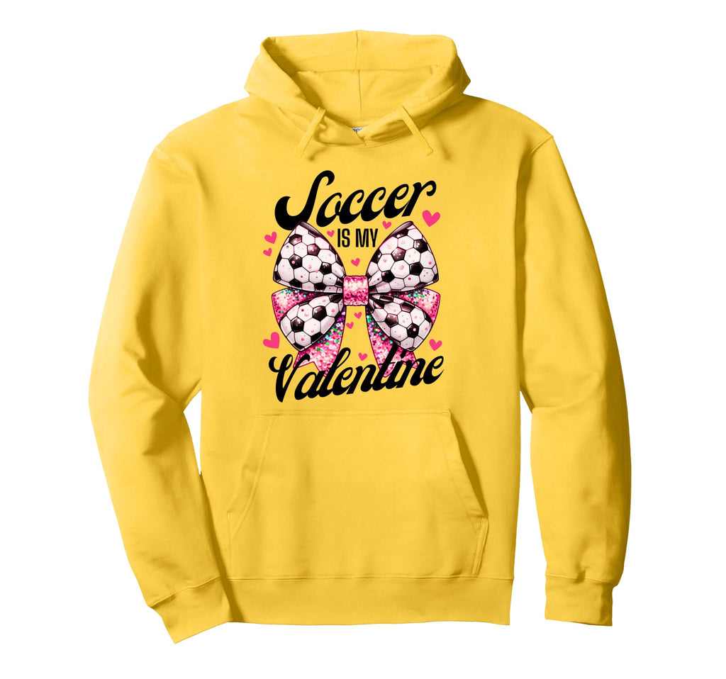 Soccer Is My Valentine Coquette Bow Hoodie - Unique Graphic for Adults - T-Shirt, Sweatshirt, Hoodie