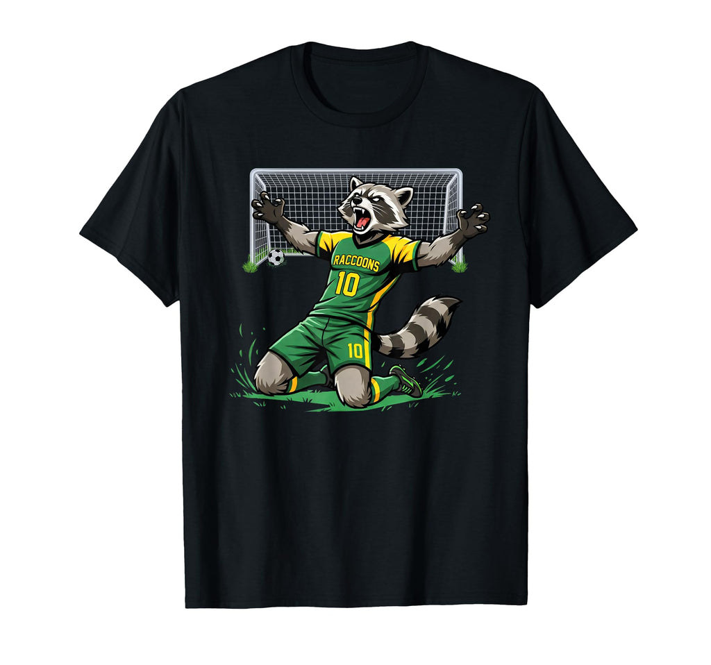 Funny Feral Raccoon Soccer Player T-Shirt - Minimalist Print for Adults - T-Shirt, Sweatshirt, Hoodie