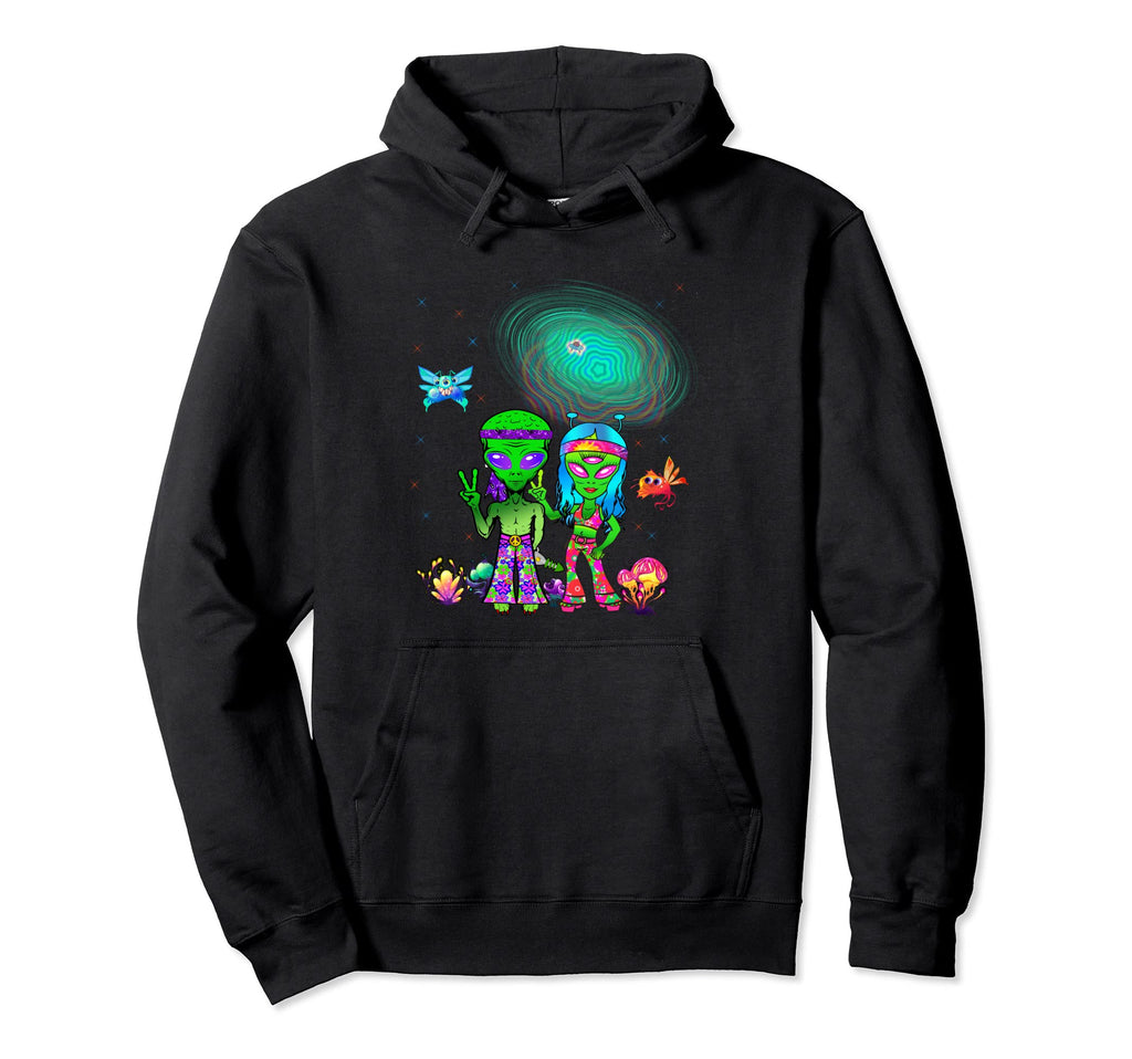 Space Alien Couple Matching 60S 70 Peace Hoodie - Trendy Graphic Unisex - T-Shirt, Sweatshirt, Hoodie