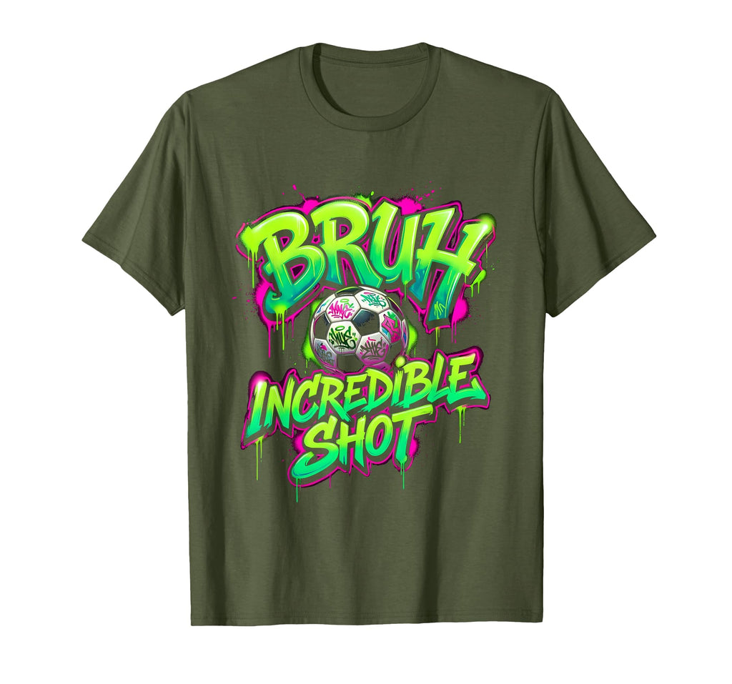 Bruh Incredible Shot Soccer Ball Funny T-Shirt - Novelty Apparel Men Women - T-Shirt, Sweatshirt, Hoodie