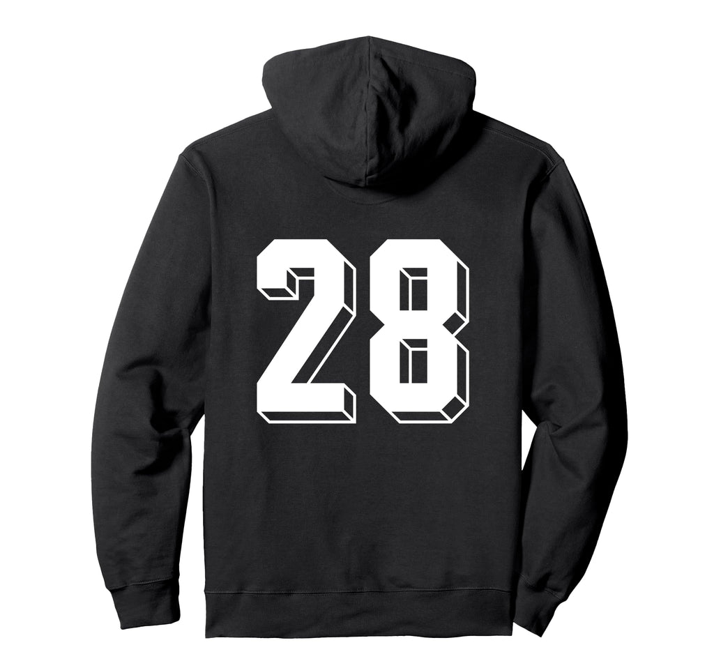 Number 28 Backside 80S 90S Team Hoodie - Fun Novelty Design for Adults - T-Shirt, Sweatshirt, Hoodie
