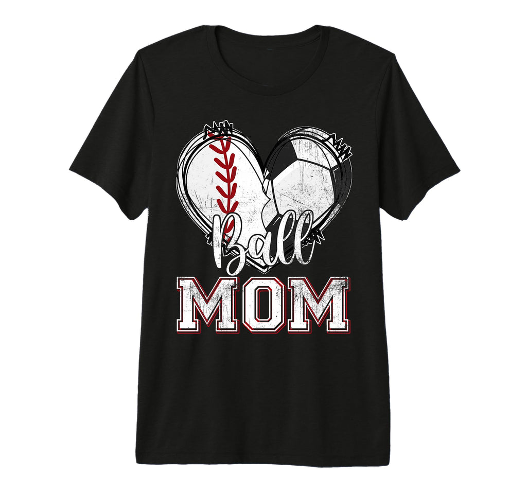 Ball Mom Baseball Soccer Heart Mom Both T-Shirt - Graphic Print Unisex - T-Shirt, Sweatshirt, Hoodie