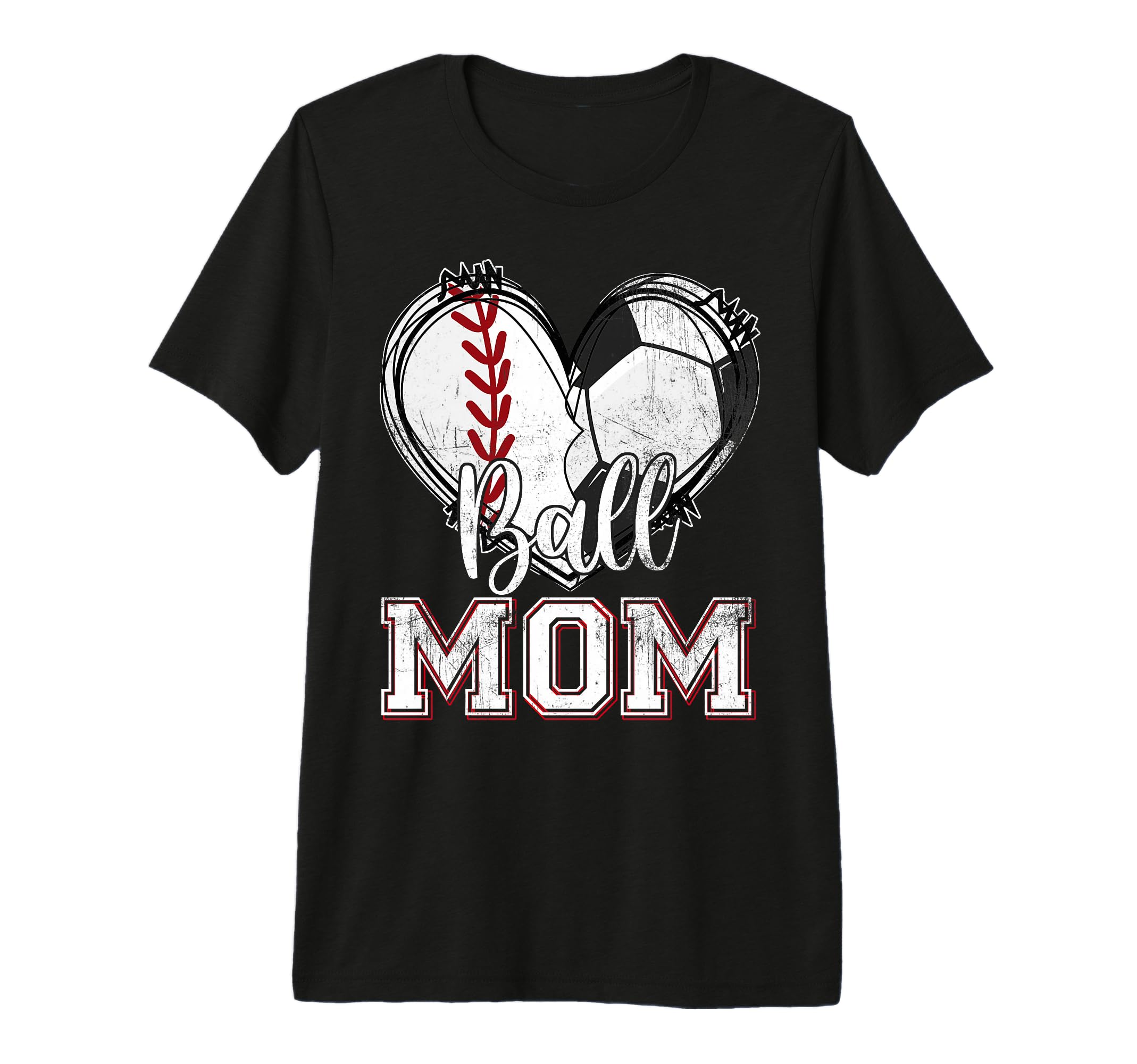 Ball Mom Baseball Soccer Heart Mom Both T-Shirt - Graphic Print Unisex - T-Shirt, Sweatshirt, Hoodie
