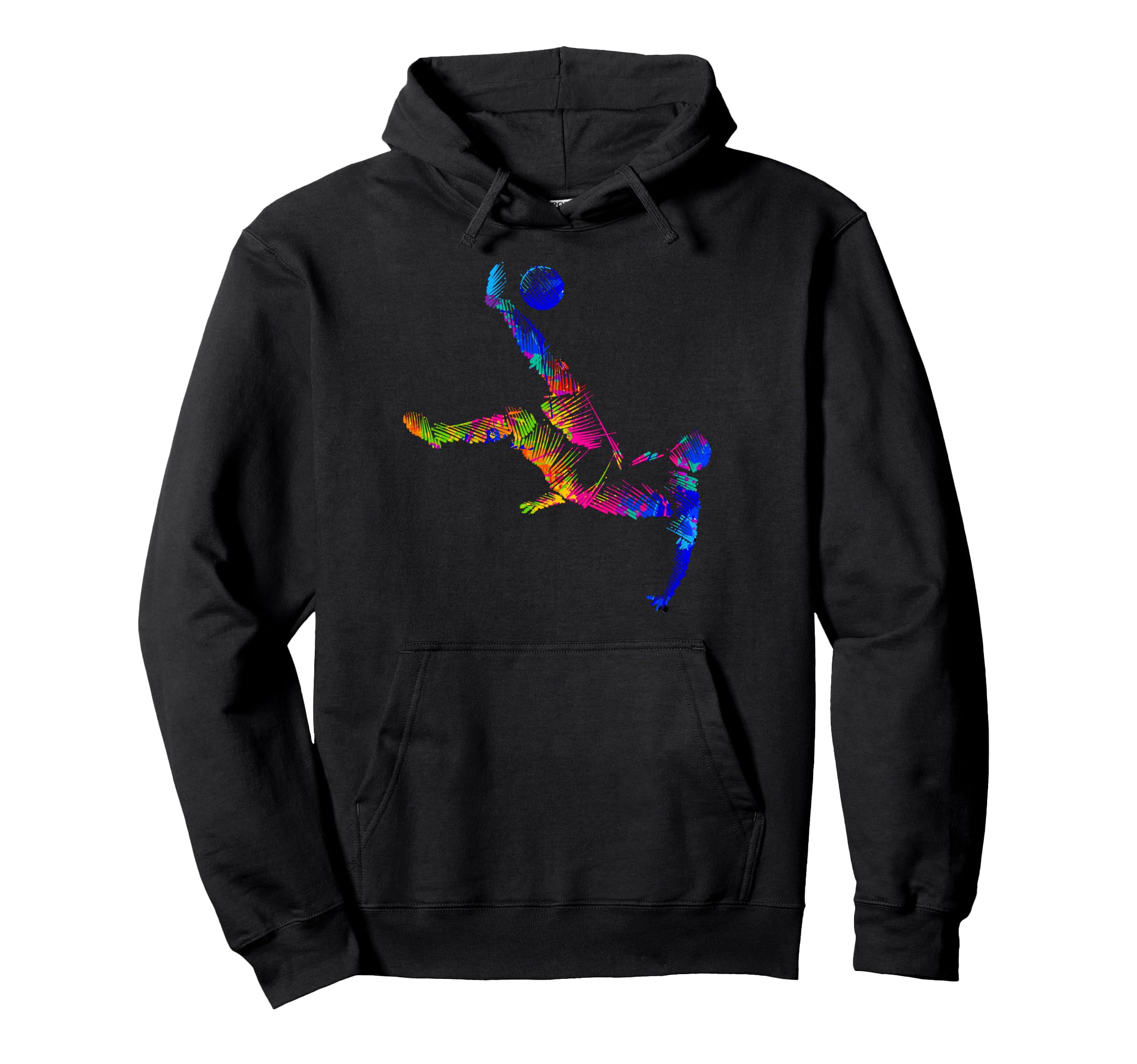 Colorful Soccer Bicycle Kick Splash Hoodie - Fun Novelty Design for Adults - T-Shirt, Sweatshirt, Hoodie