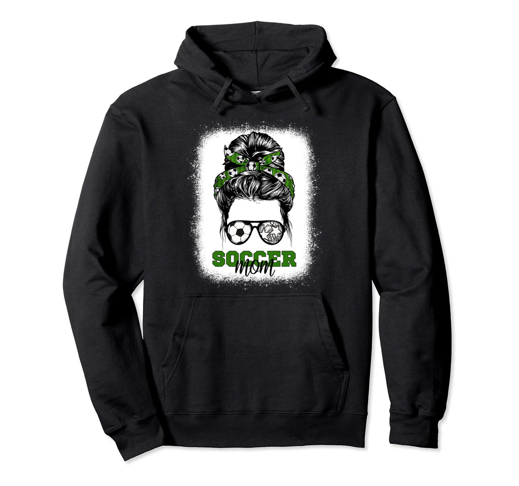 Soccer Mom Bleached Messy Bun Mothers Hoodie - Graphic Print for Adults - T-Shirt, Sweatshirt, Hoodie