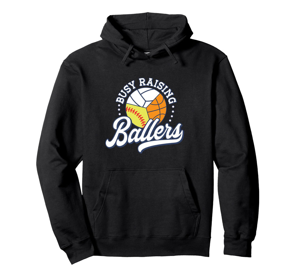 Busy Raising Ballers Volleyball Hoodie - Graphic Print for Adults - T-Shirt, Sweatshirt, Hoodie