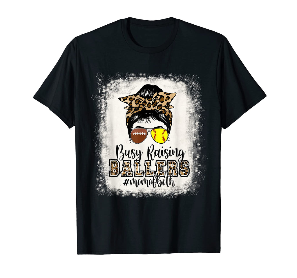 Busy Raising Ballers Mom Both Football T-Shirt - Unique Graphic Unisex - T-Shirt, Sweatshirt, Hoodie