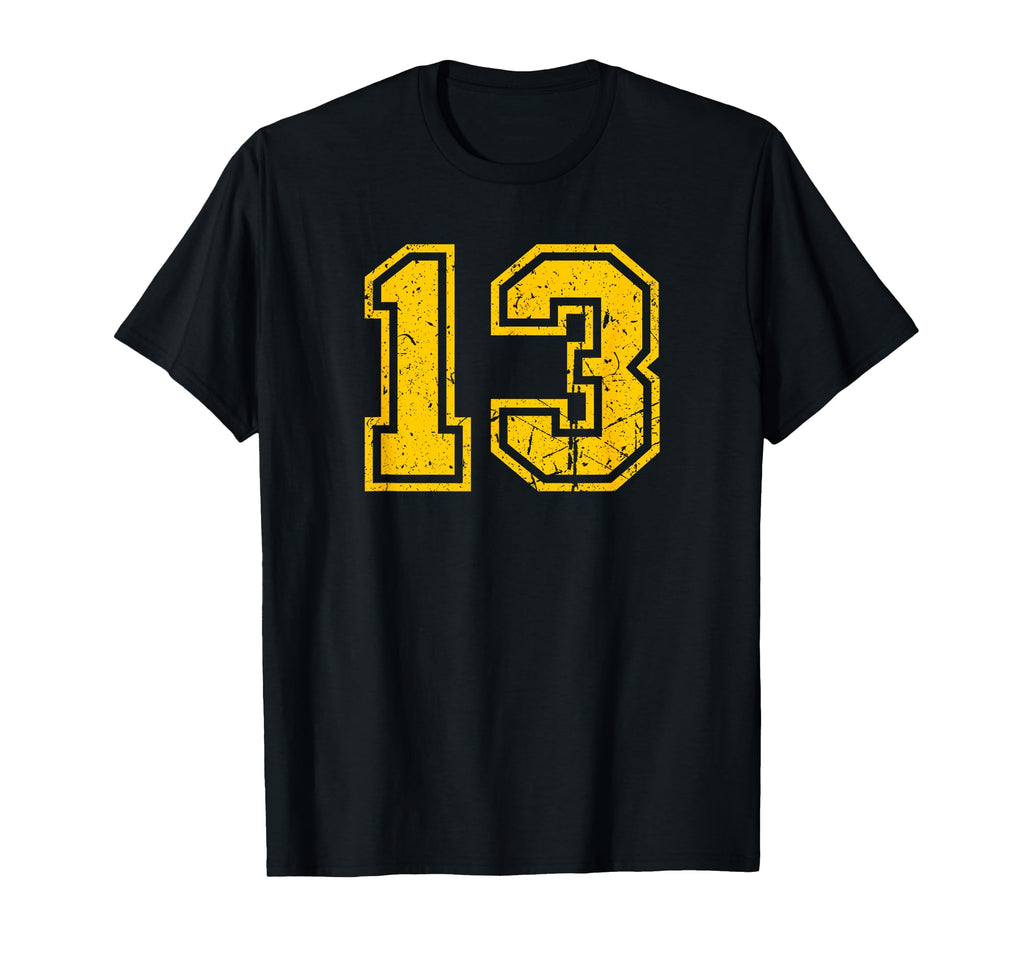 Number 13 Yellow Sports Team Uni Number T-Shirt - Trendy Graphic for Adults - T-Shirt, Sweatshirt, Hoodie