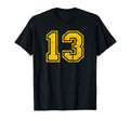 Number 13 Yellow Sports Team Uni Number T-Shirt - Trendy Graphic for Adults - T-Shirt, Sweatshirt, Hoodie