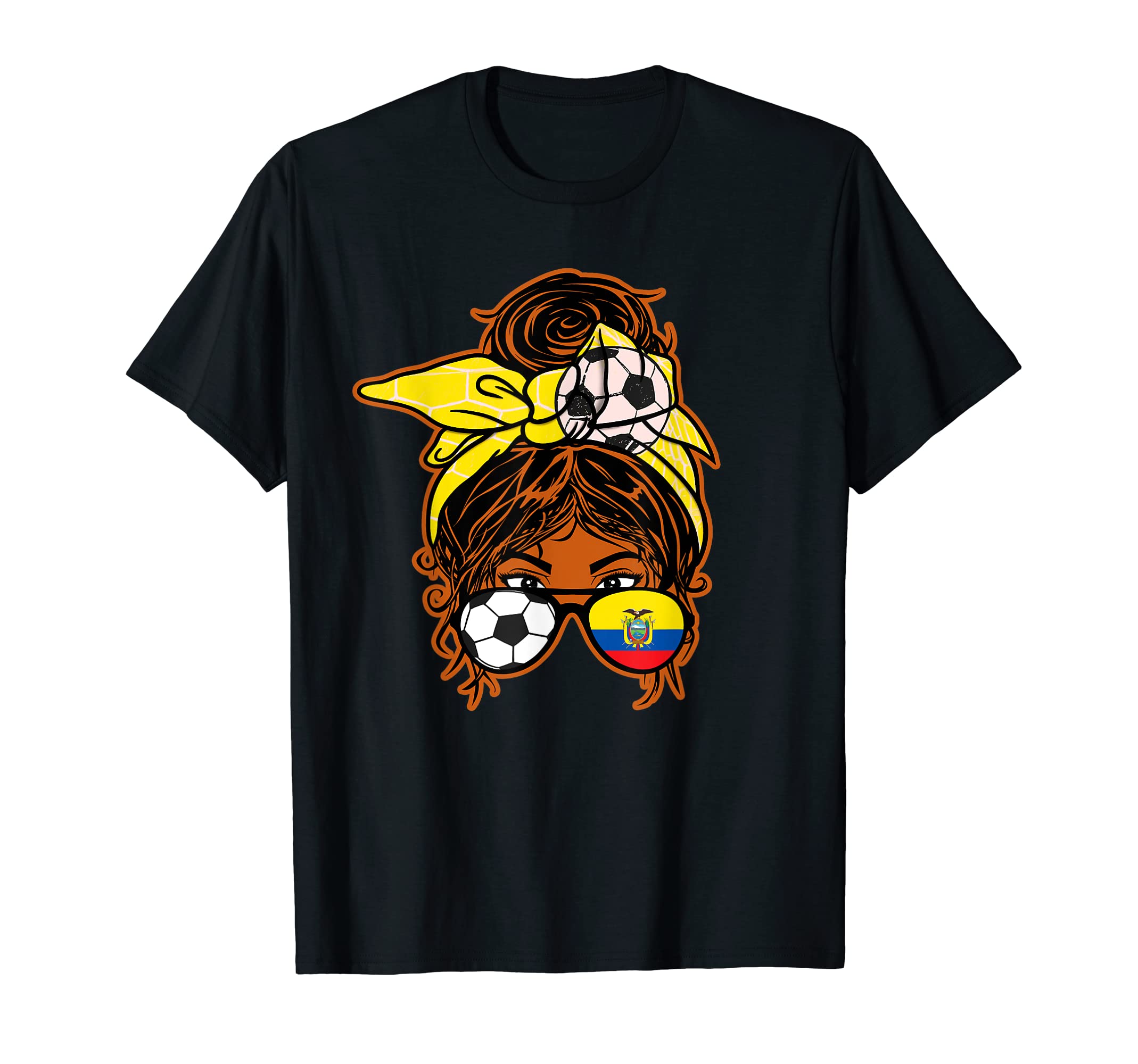 Messy Bun Hair Brown Skin Soccer Ecuador T-Shirt - Graphic Print Men Women - T-Shirt, Sweatshirt, Hoodie