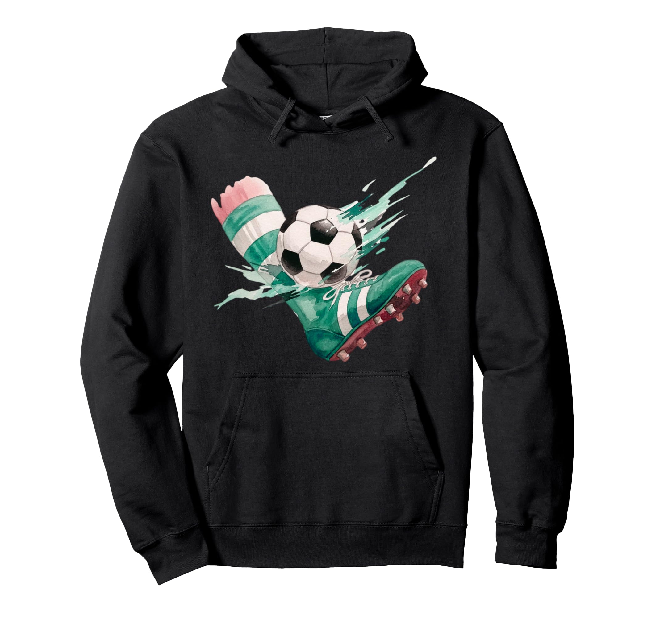 Watercolor Soccer Ball Action Kick Art Hoodie - Aesthetic Graphic Men Women - T-Shirt, Sweatshirt, Hoodie