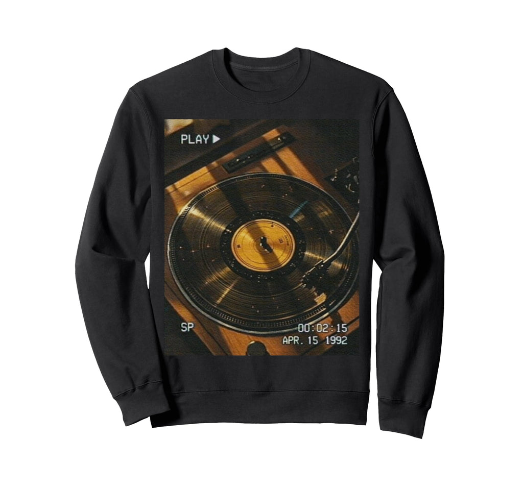 Vhs Turntable Aesthetic Vinyl Sweatshirt - Fun Novelty Design for Adults - T-Shirt, Sweatshirt, Hoodie