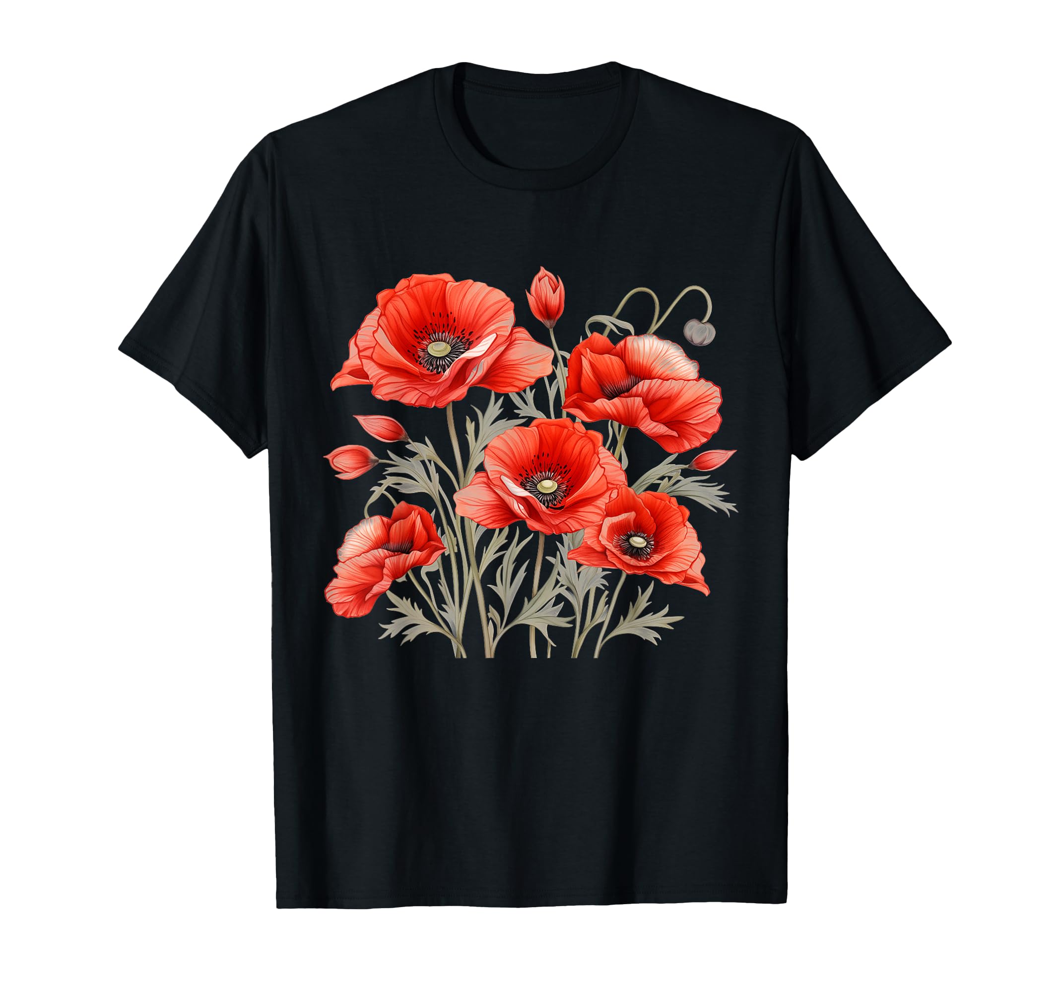 Poppy Botanical Poppies Floral T-Shirt - Fun Novelty Design Men Women - T-Shirt, Sweatshirt, Hoodie