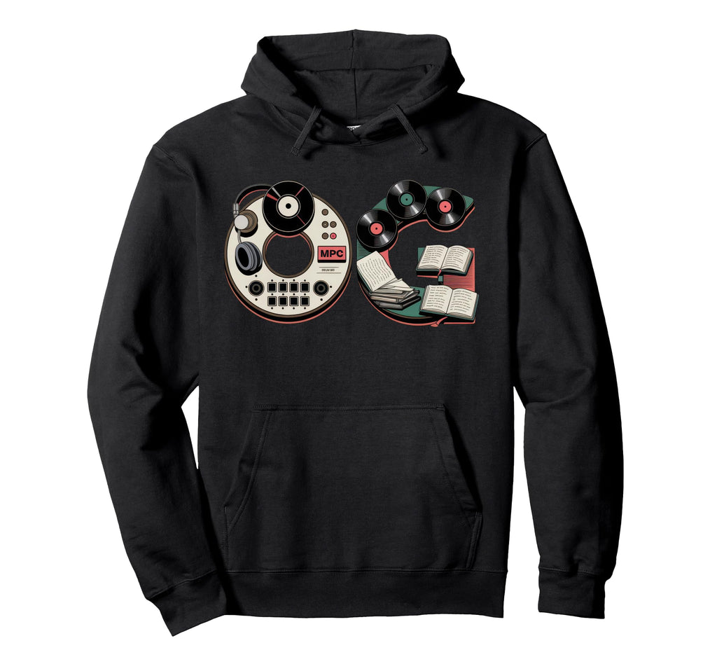 Old School Og Hip Hop Vinyl Cds Tapes Hoodie - Minimalist Print for Adults - T-Shirt, Sweatshirt, Hoodie