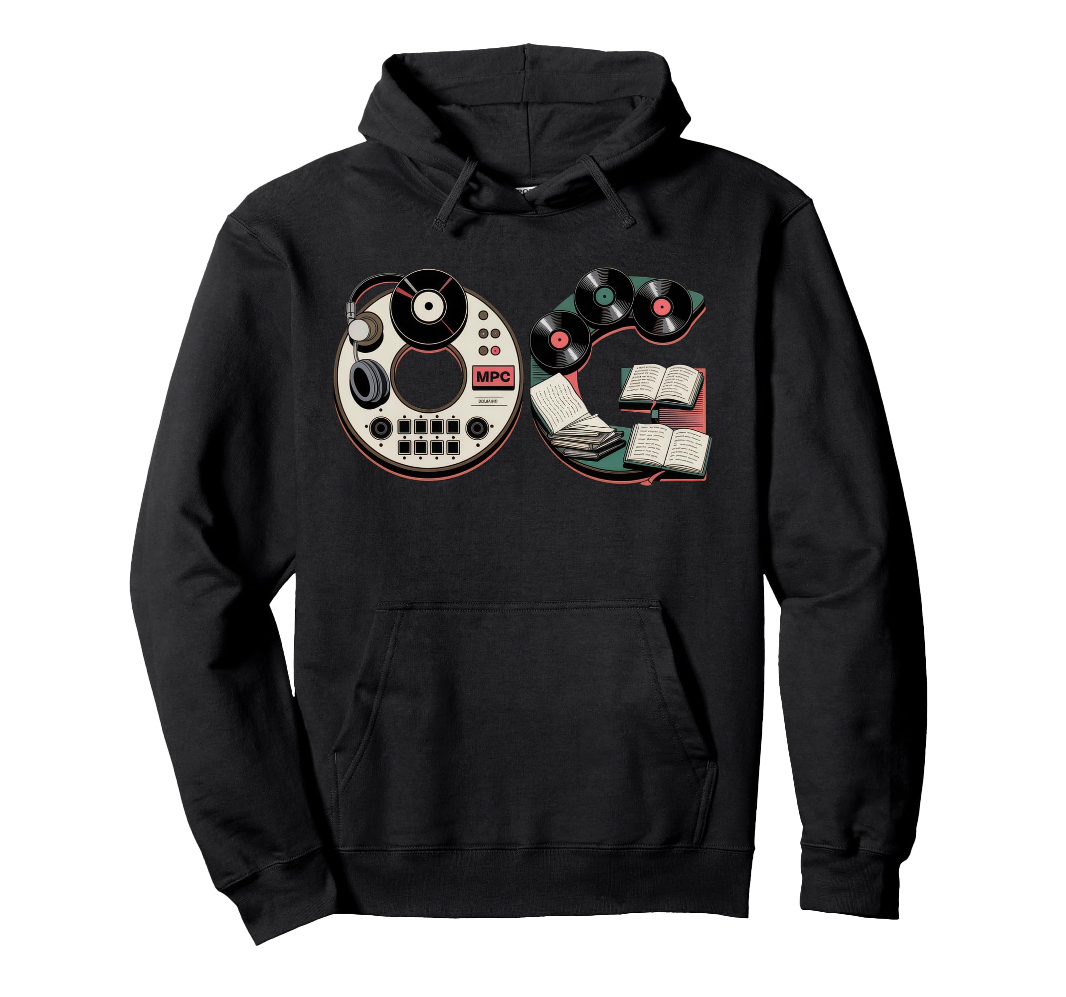 Old School Og Hip Hop Vinyl Cds Tapes Hoodie - Minimalist Print for Adults - T-Shirt, Sweatshirt, Hoodie