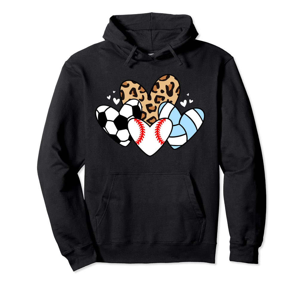 Baseball Volleyball Soccer Heart Funny Hoodie - Novelty Apparel Men Women - T-Shirt, Sweatshirt, Hoodie