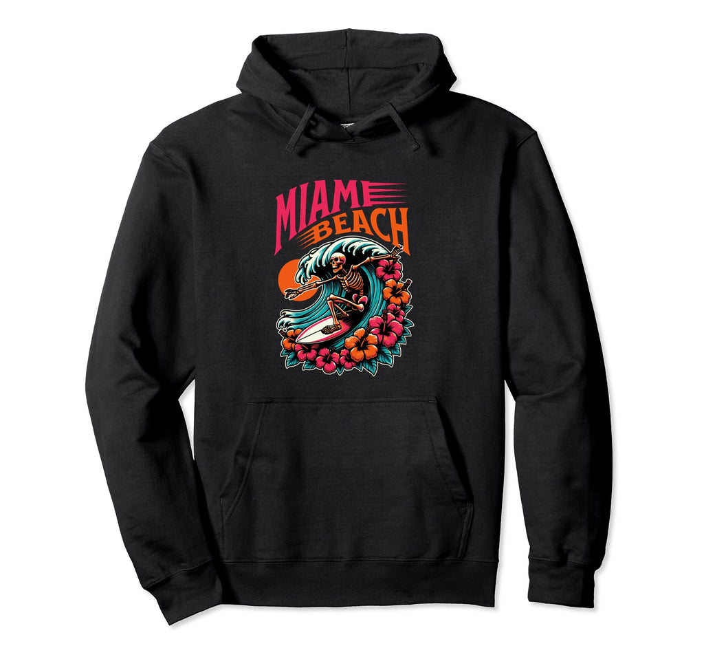 Miami Skeleton Surf Club Beach Hoodie - Unique Graphic Men Women - T-Shirt, Sweatshirt, Hoodie
