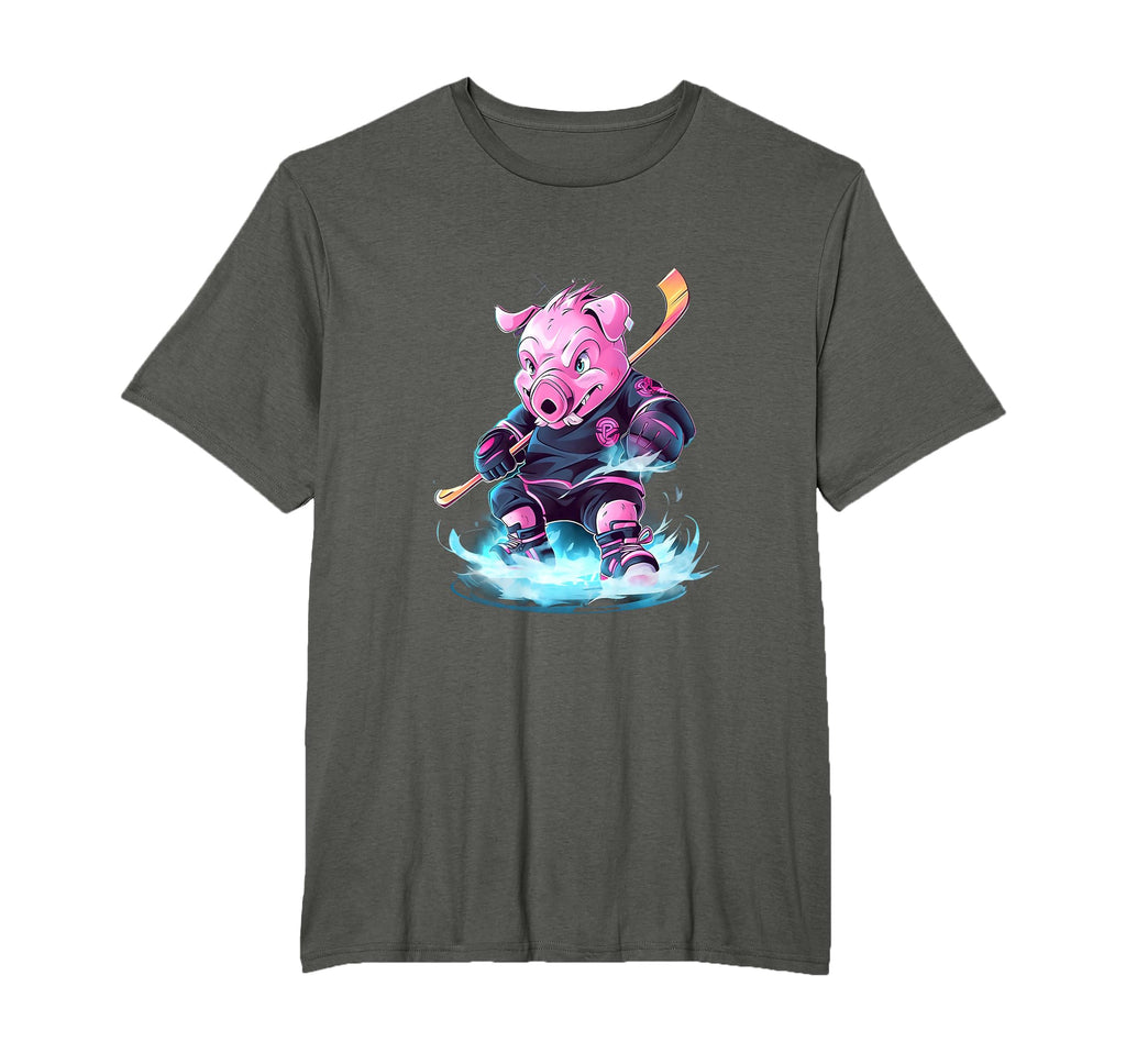 Pig Ice Hockey Player Hockey Stick T-Shirt - Streetwear Style for Adults - T-Shirt, Sweatshirt, Hoodie