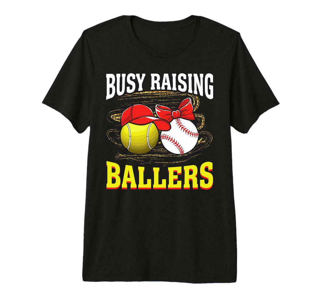 Busy Raising Ballers Tennis Baseball Mom T-Shirt - Unique Graphic Unisex - T-Shirt, Sweatshirt, Hoodie