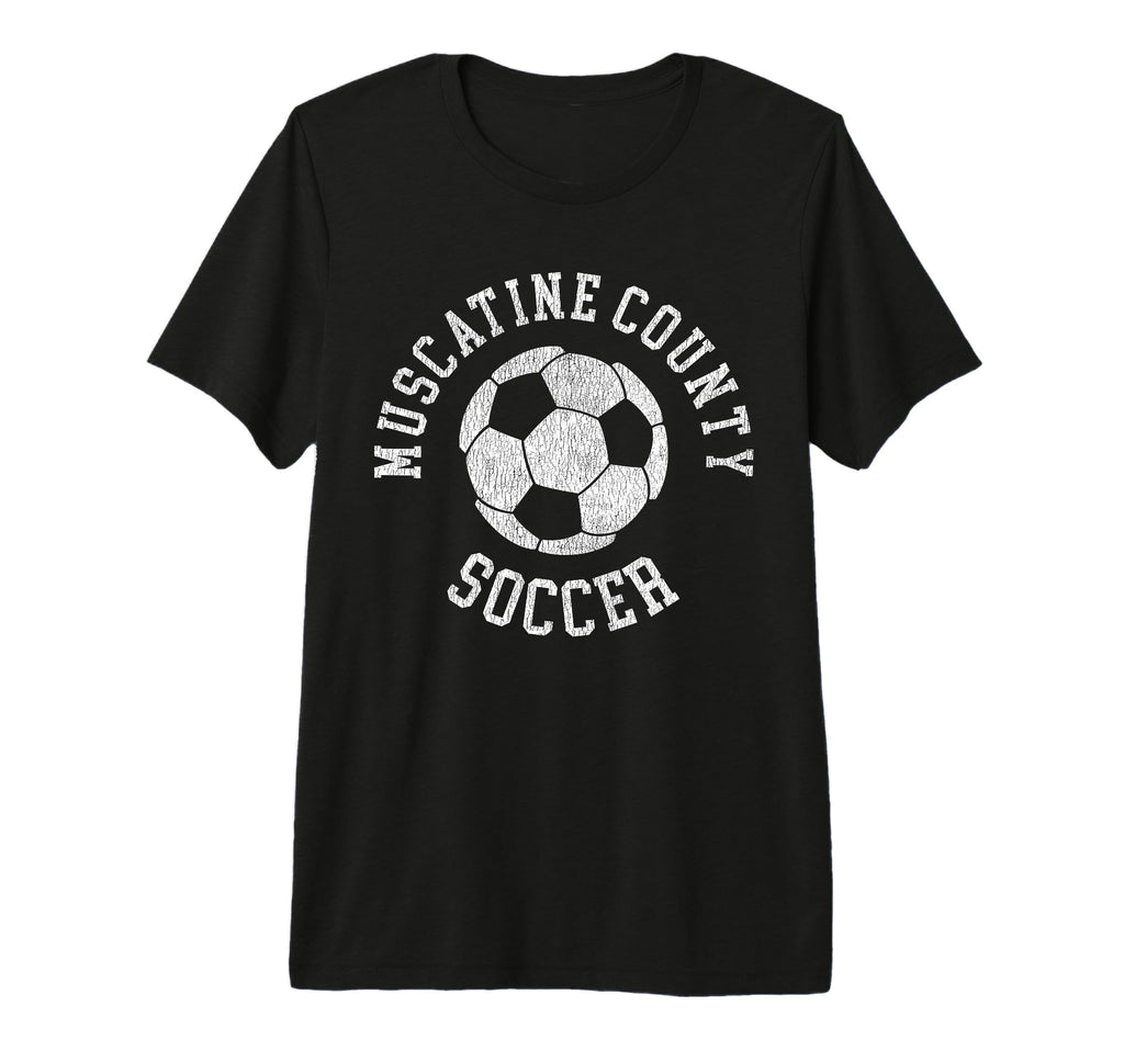 Muscatine County Soccer Distressed 90S Tri T-Shirt - Trendy Graphic Unisex - T-Shirt, Sweatshirt, Hoodie