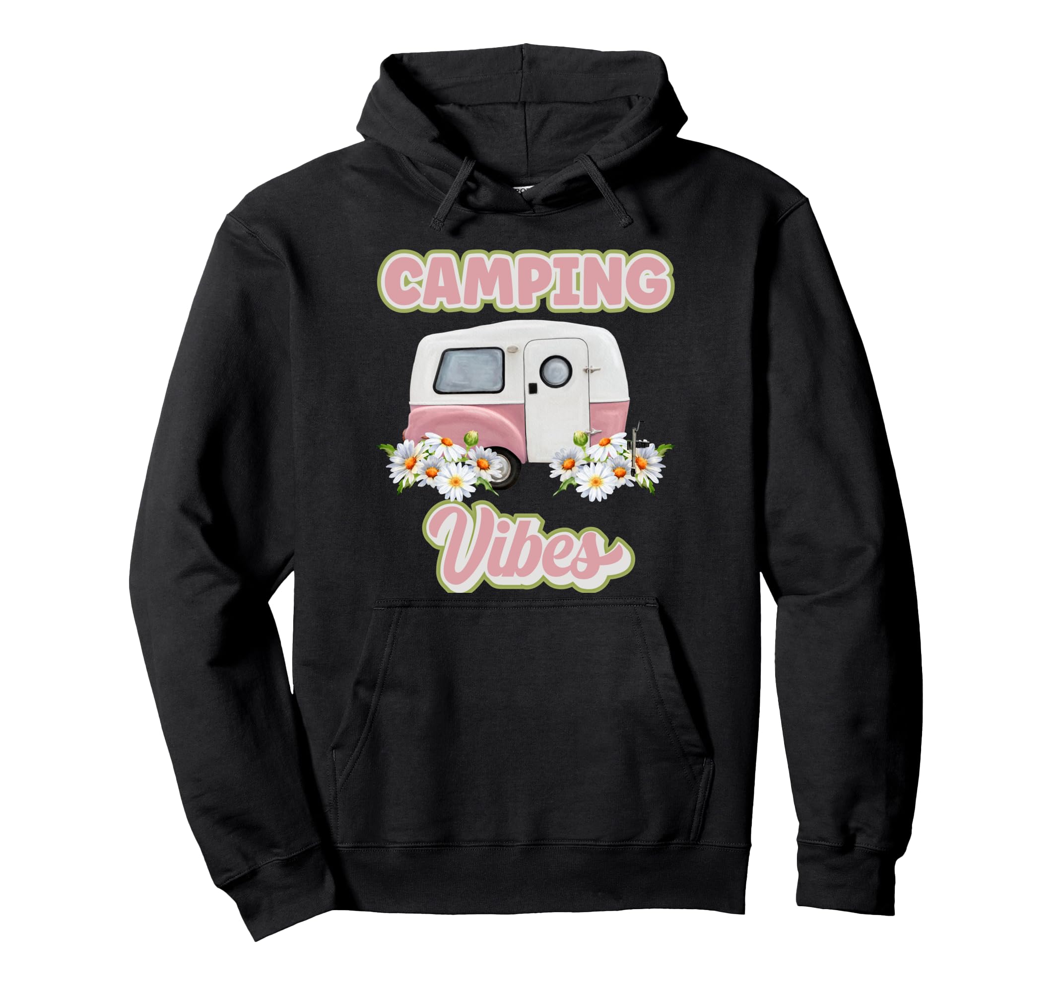 Camping Vibes Boho Camper Wildflowers Daisy Hoodie - Unique Graphic Unisex - T-Shirt, Sweatshirt, Hoodie