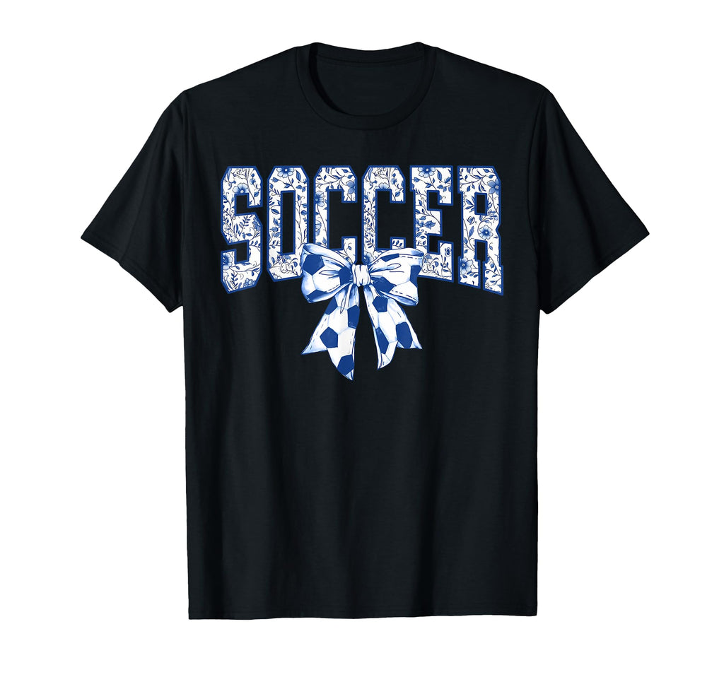 Soccer Floral Toile Blue Coquette Bow T-Shirt - Graphic Print Men Women - T-Shirt, Sweatshirt, Hoodie