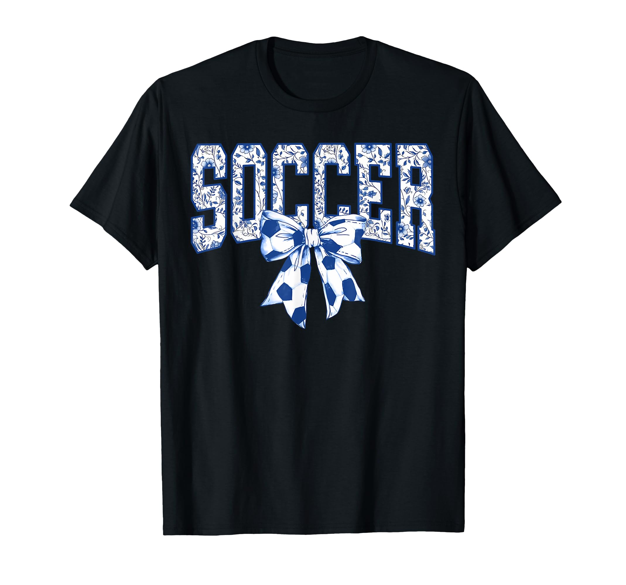 Soccer Floral Toile Blue Coquette Bow T-Shirt - Graphic Print Men Women - T-Shirt, Sweatshirt, Hoodie