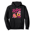 Rolling Into 6 Birthday Roller Skates Party Hoodie - Graphic Print Unisex - T-Shirt, Sweatshirt, Hoodie