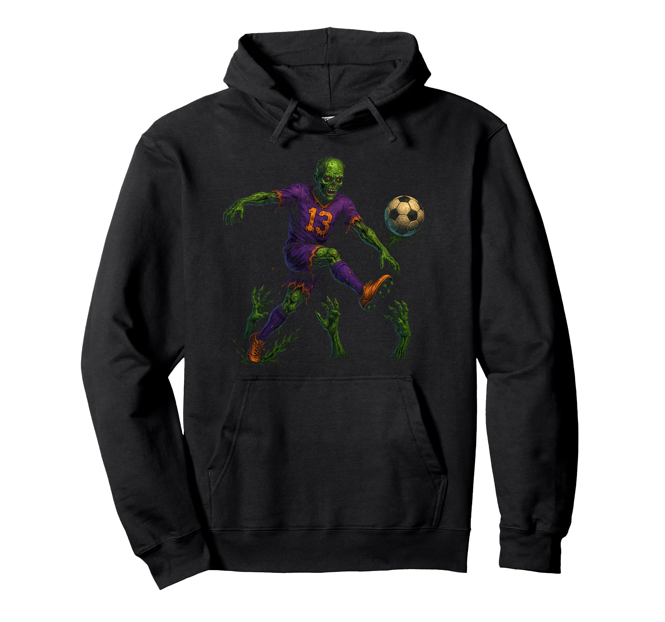 Halloween Zombie Soccer Player Creepy Hoodie - Minimalist Print for Adults - T-Shirt, Sweatshirt, Hoodie