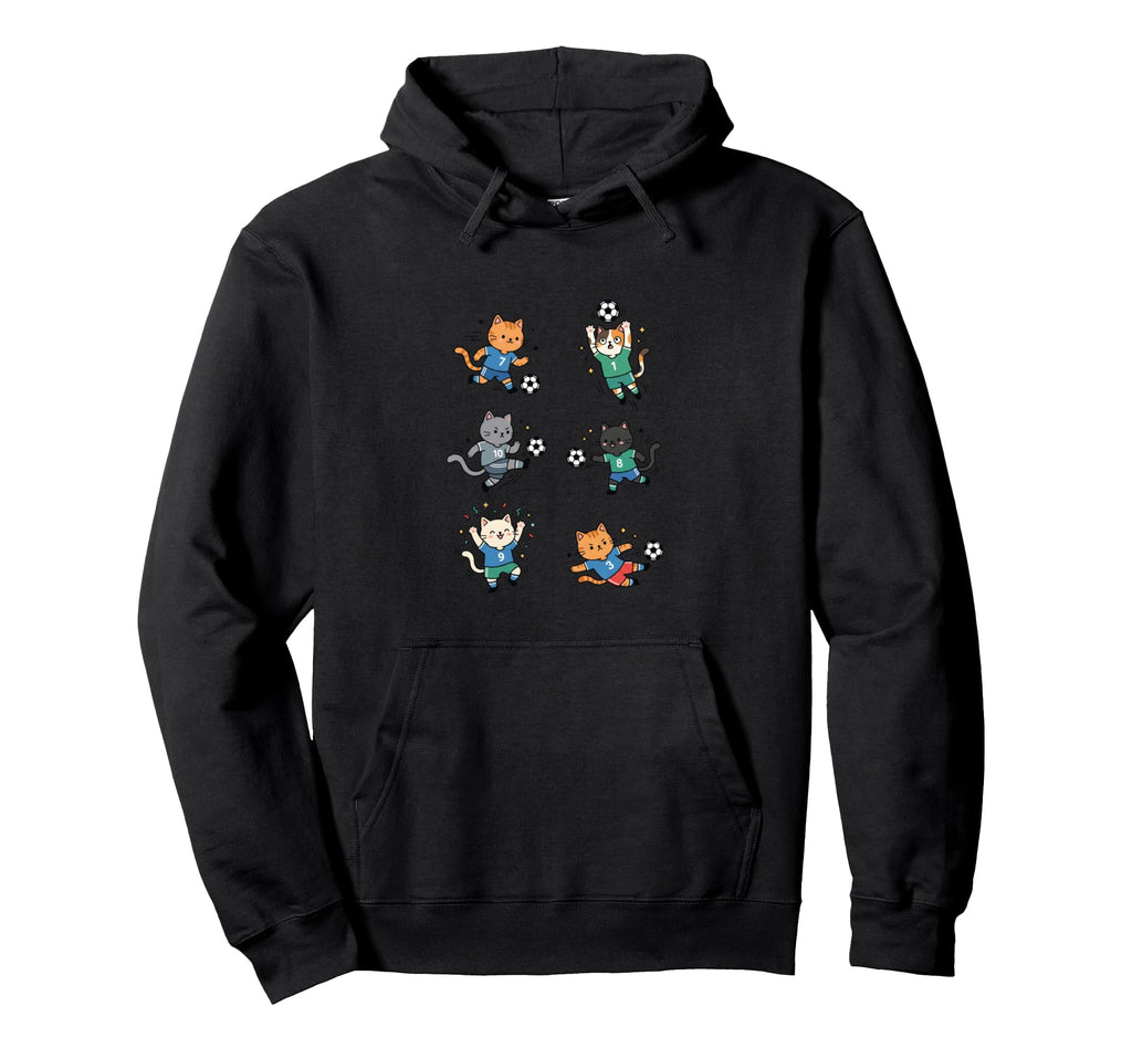 Silly Cat Playing Soccer Player Hoodie - Fun Novelty Design Men Women - T-Shirt, Sweatshirt, Hoodie