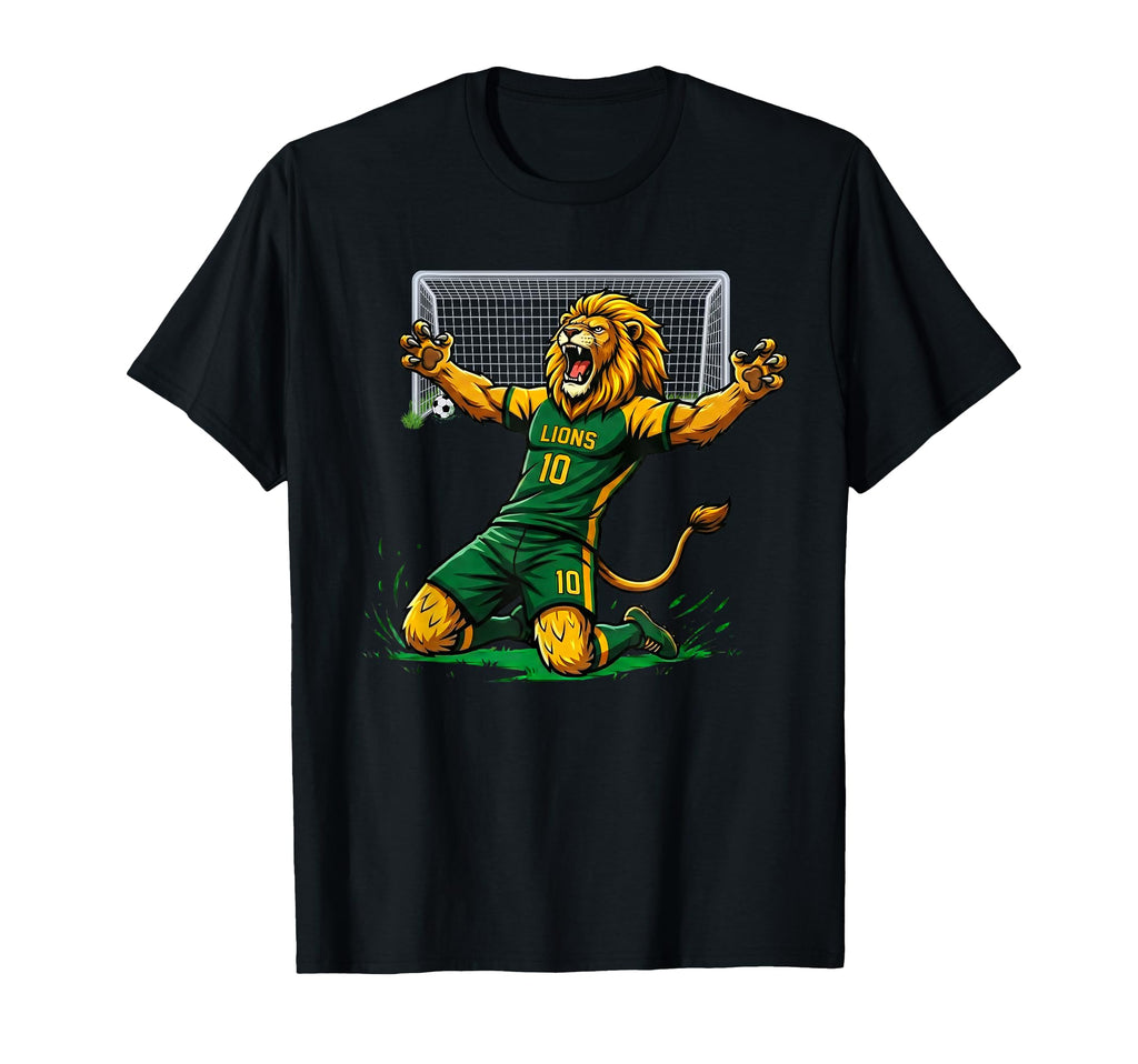 Lion Soccer Player Score Goal Knee Slide T-Shirt - Novelty Apparel Unisex - T-Shirt, Sweatshirt, Hoodie