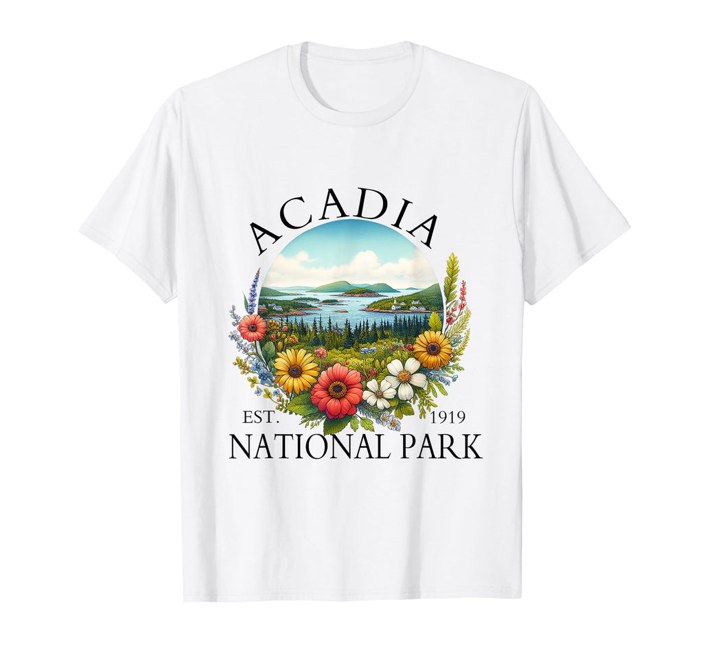 Floral Acadia National Park Hiking T-Shirt - Fun Novelty Design Unisex - T-Shirt, Sweatshirt, Hoodie