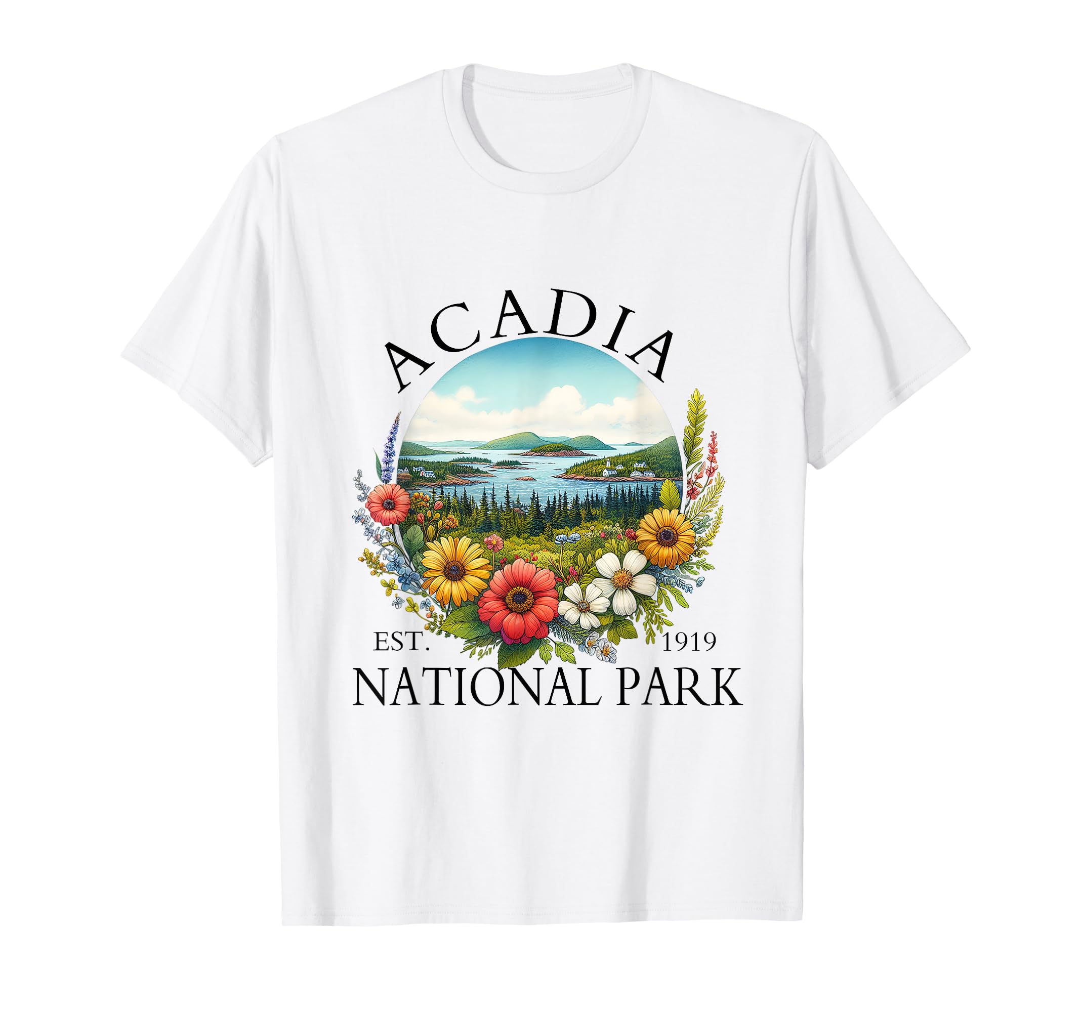 Floral Acadia National Park Hiking T-Shirt - Fun Novelty Design Unisex - T-Shirt, Sweatshirt, Hoodie