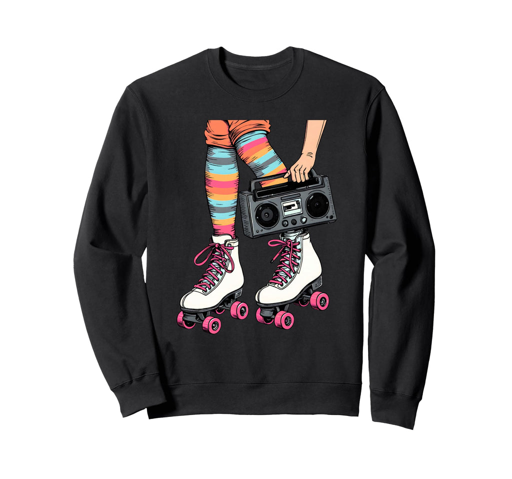 Rollerskates Boombox 80S 90S Vibes Sweatshirt - Aesthetic Graphic Unisex - T-Shirt, Sweatshirt, Hoodie