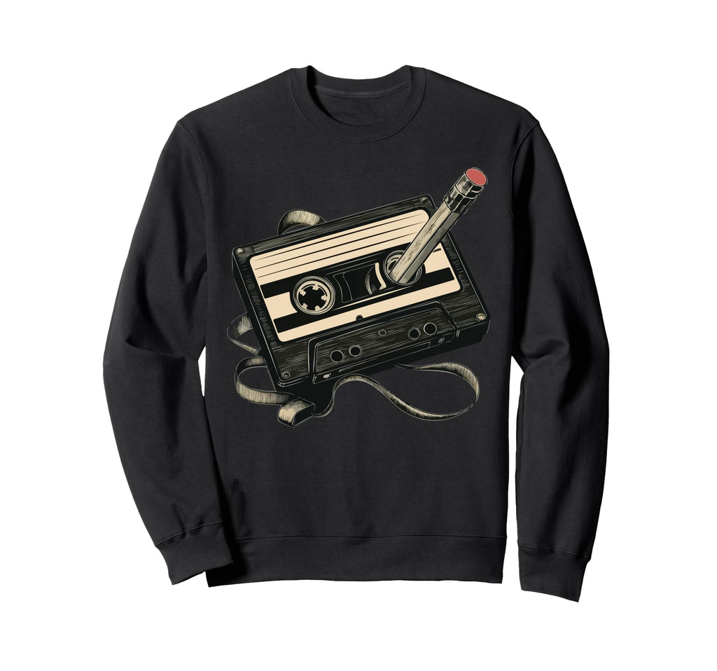 Cassette Tape Pencil Rewind Sweatshirt - Minimalist Print Men Women - T-Shirt, Sweatshirt, Hoodie