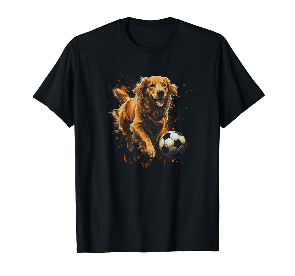 Golden Retriever Playing Soccer T-Shirt - Novelty Apparel Unisex - T-Shirt, Sweatshirt, Hoodie