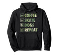 Coffee Skate Dogs Repeat Roller Skating Hoodie - Streetwear Style Men Women - T-Shirt, Sweatshirt, Hoodie
