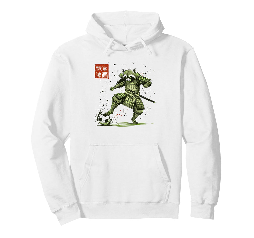 Japanese Samurai Raccoon Soccer Player Hoodie - Graphic Print Men Women - T-Shirt, Sweatshirt, Hoodie
