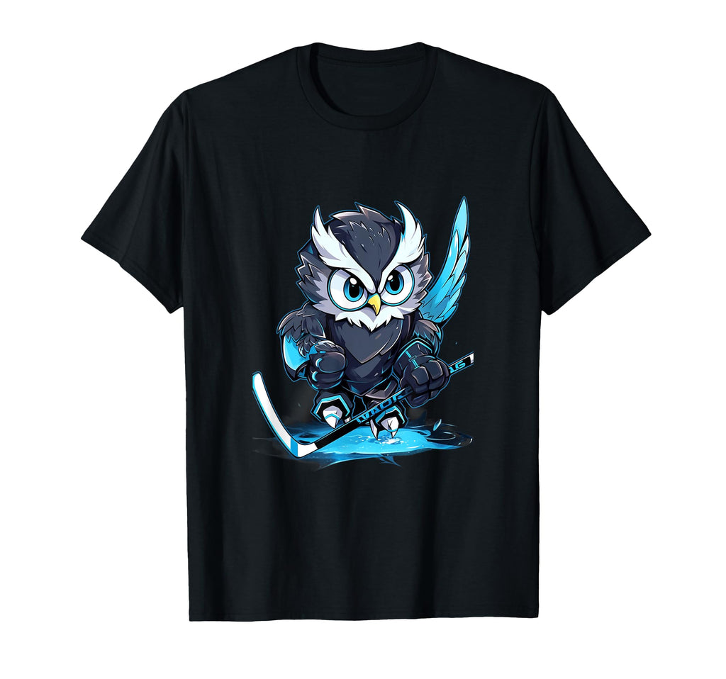 Owl Ice Hockey Player Hockey Stick T-Shirt - Novelty Apparel Unisex - T-Shirt, Sweatshirt, Hoodie