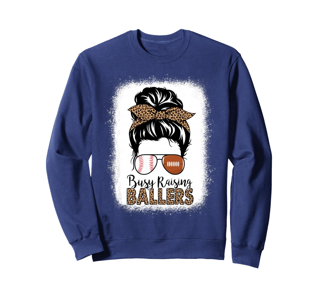 Baseball Football Mom Messy Bun Busy Sweatshirt - Graphic Print Unisex - T-Shirt, Sweatshirt, Hoodie