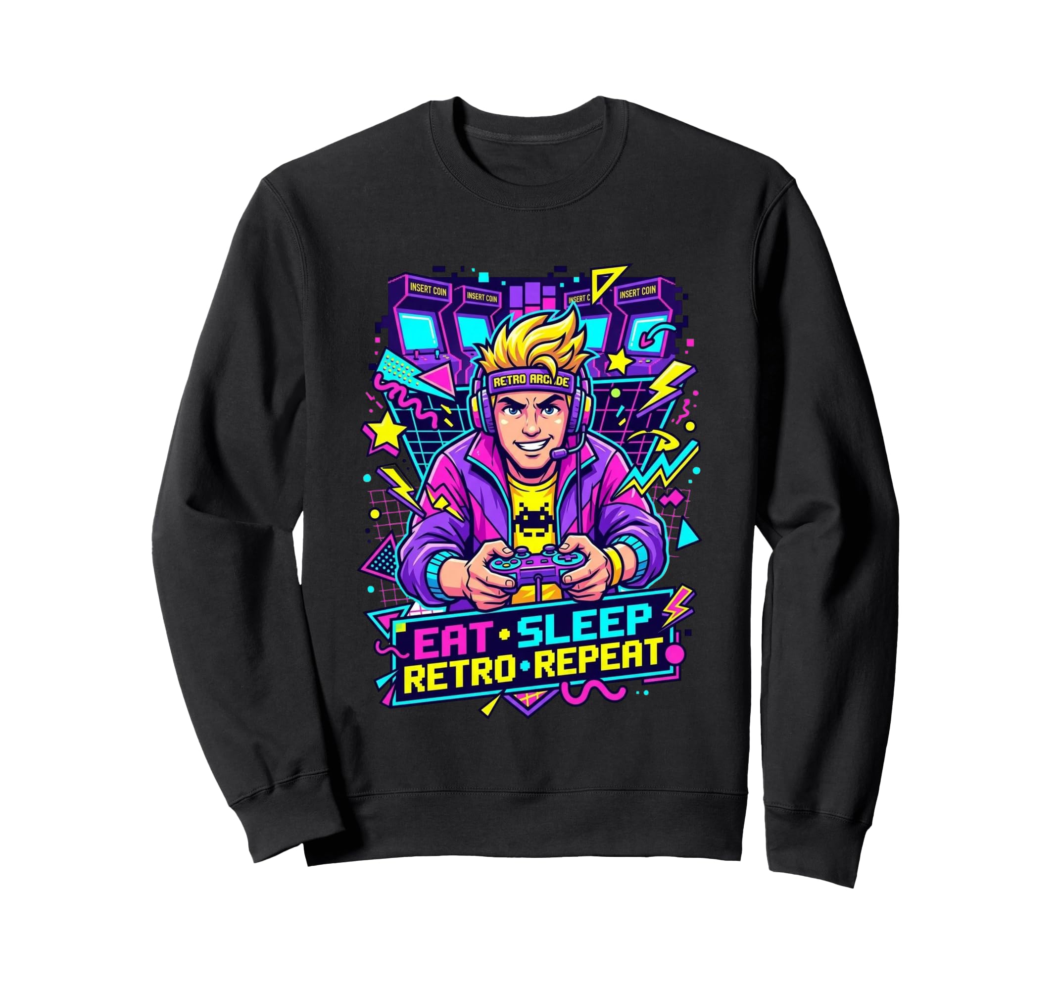 Eat Sleep Repeat 90S Arcade Gamer Sweatshirt - Trendy Graphic for Adults - T-Shirt, Sweatshirt, Hoodie