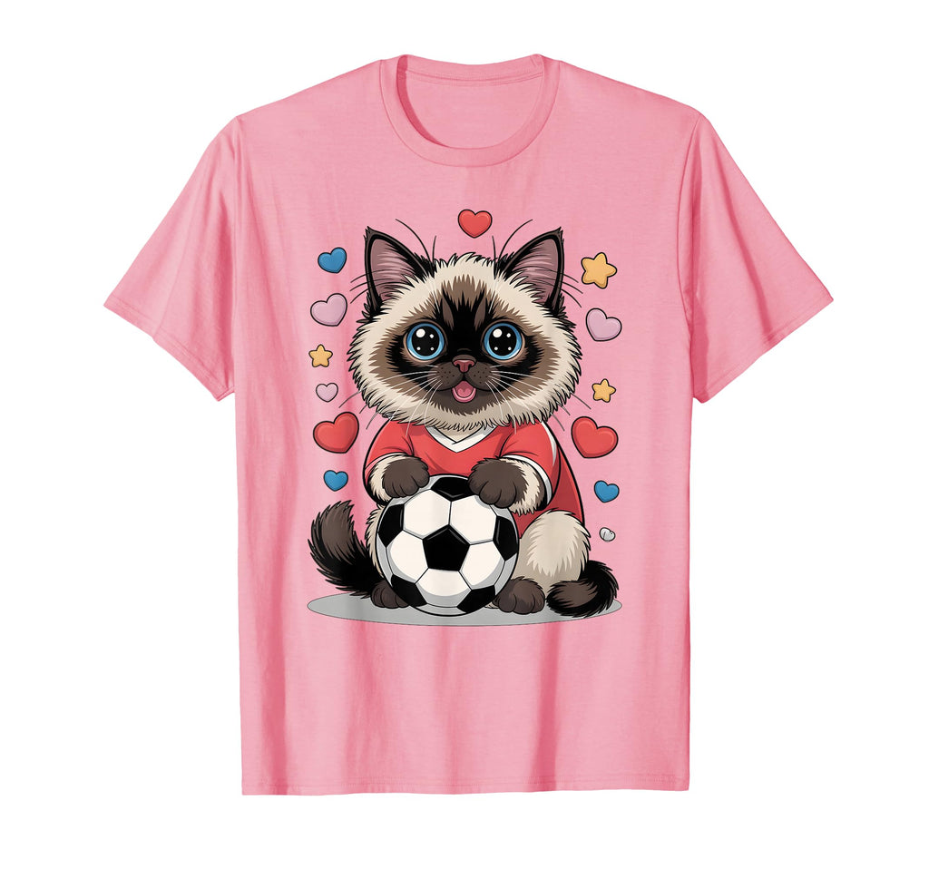 Kawaii Soccer Cat Just Who Loves Birman T-Shirt - Custom Art Print Unisex - T-Shirt, Sweatshirt, Hoodie