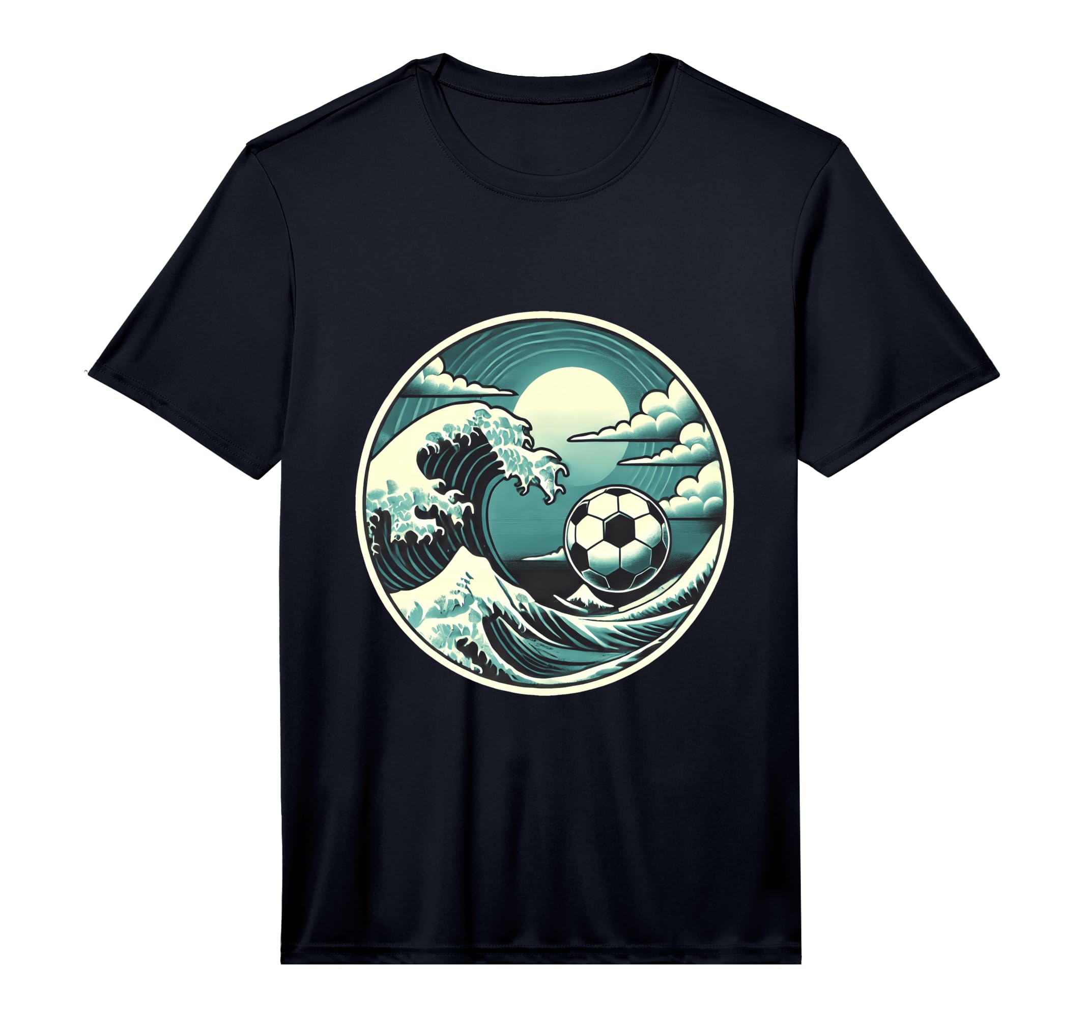 Mens Great Wave Soccer Ball Serene Sport T-Shirt - Graphic Print Men Women - T-Shirt, Sweatshirt, Hoodie