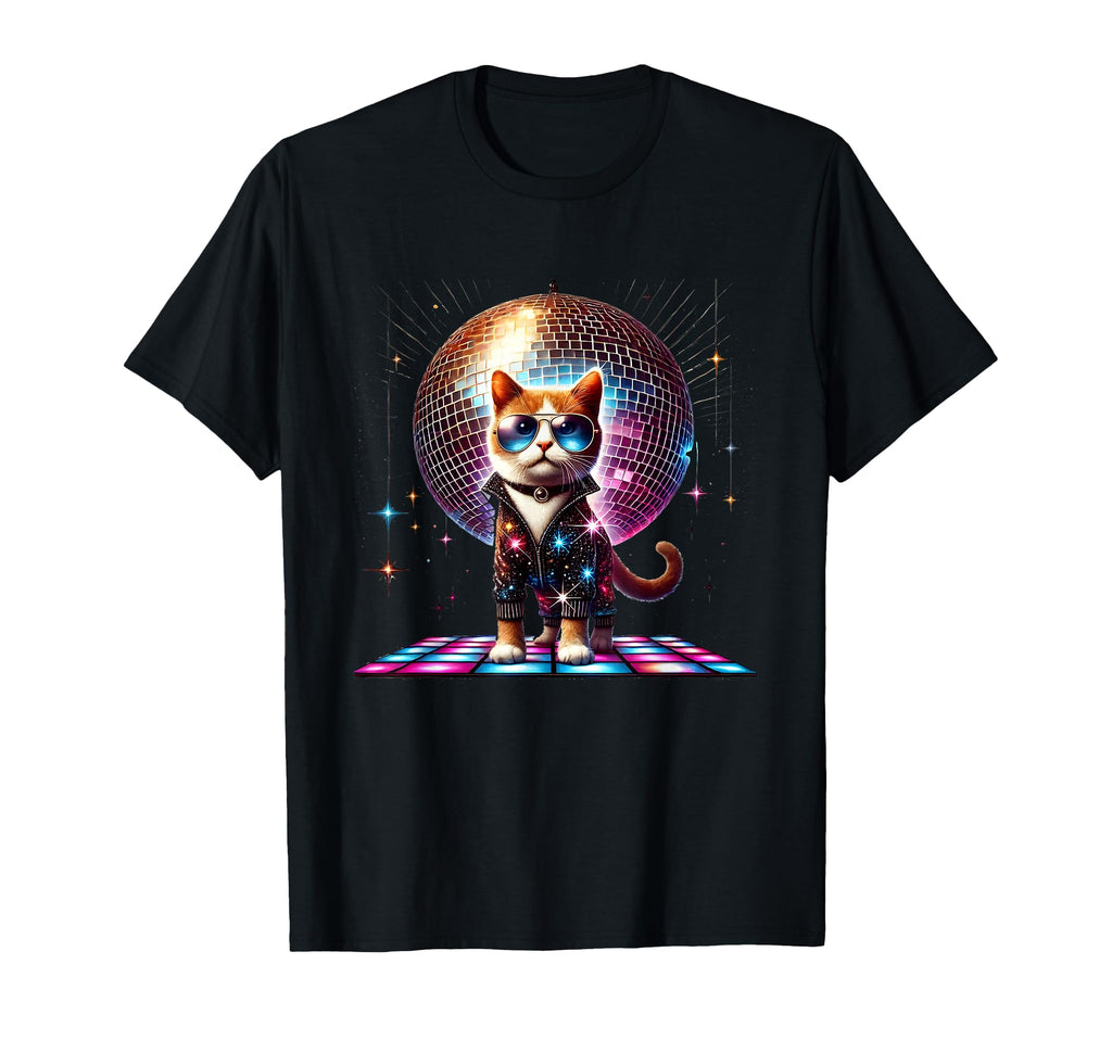 Dancing Cat Disco Ball Kitten Kitty T-Shirt - Graphic Print Men Women - T-Shirt, Sweatshirt, Hoodie